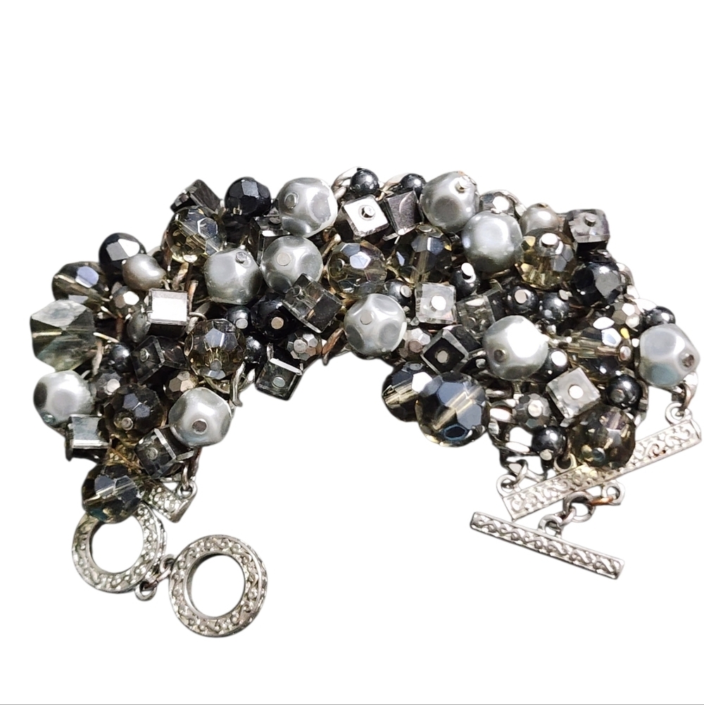 Premier Designs Grand Slam Crystal Beaded Silvertone Bracelet